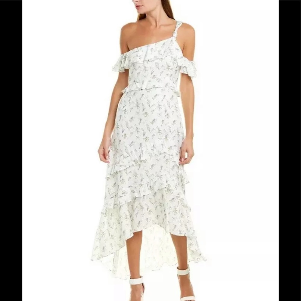 Rachel Zoe Jillian Silk Blend Dress High Low white flowers size 4